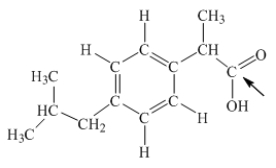 Ibuprofen is used as an analgesic for the relief of pain, and also to help reduce fever.What is the hybridization state of carbon indicated by the arrow in the structure of ibuprofen shown below?
