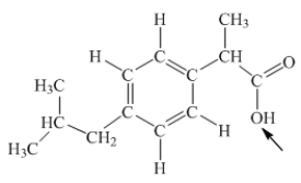 Ibuprofen is used as an analgesic for the relief of pain, and also to help reduce fever.What is the hybridization state of oxygen indicated by the arrow in the structure of ibuprofen shown below?