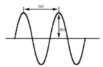 <strong>In the following diagram of a wave </strong> A) (a) is amplitude and (b) is wavelength B) (a) is frequency and (b) is amplitude C) (a) is wavelength and (b) is frequency D) (a) is amplitude and (b) is frequency E) (a) is wavelength and (b) is amplitude