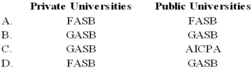 <strong>Which rule-making body is currently setting standards of financial reporting for private not-for-profit universities and for public (governmental) universities? </strong> A) Option A B) Option B C) Option C D) Option D