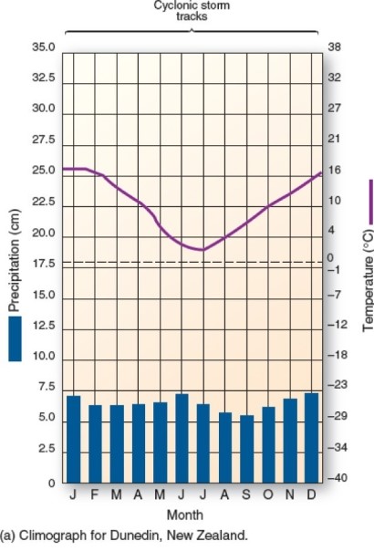 <strong>  This climograph is characteristic of which climate type?</strong> A)Humid continental hot-summer. B)Marine west coast. C)Humid subtropical winter-dry. D)Mediterranean. <div style=padding-top: 35px> 