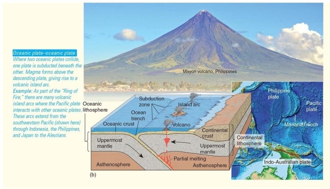 <strong>What type of convergent boundary associated with orogeny is illustrated here?</strong> A)Continental plate-continental plate collision B)Oceanic plate-continental plate collision C)Oceanic plate-oceanic plate collision