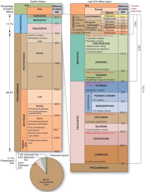 <strong> Which of the following is correct regarding the geologic time scale?</strong> A) The Jurassic period occurred during the Paleozoic era. B) Over 87 percent of Earth's history has elapsed during the more recent Cenozoic, Mesozoic, and Paleozoic eras. C) The bulk of Earth's history has occurred during the Precambrian eon. D) We live in the Tertiary period.
