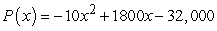 Use the following to answer questions : An automobile manufacturer can produce up to 300 cars per day. The profit made from the sale of these vehicles can be modeled by the function , where P(x) is the profit in dollars and x is the number of automobiles made and sold. Find the y-intercept and explain what it means in this context.