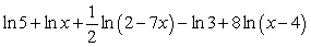 <strong>Use the properties of logarithms to write the expression as a sum or difference of simple logarithmic terms. </strong> A) B) C) D)