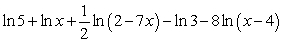 <strong>Use the properties of logarithms to write the expression as a sum or difference of simple logarithmic terms. </strong> A) B) C) D)