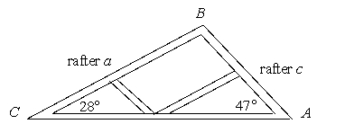 Determine the length to the nearest tenth of a foot of both rafters in the diagram. 42 feet