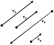 <strong>Vector v<sub>1</sub> is a geometric vector representing a car traveling at 15 mph. Vectors v<sub>2</sub>, v<sub>3</sub>, and v<sub>4</sub> are vectors representing cars traveling at 10 mph, 20 mph, and 5 mph respectively. Draw these vectors given that v<sub>4</sub> is traveling the same direction and parallel to v<sub>1</sub>, while v<sub>2</sub> and v<sub>3</sub> are traveling in the opposite direction and parallel to v<sub>1</sub>.</strong> A) B) C) D)