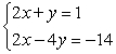 <strong>Solve using any method and identify the system as consistent, inconsistent, or dependent. </strong> A) (-1, 3); consistent/independent B) (-1, 3); consistent/dependent C) {(-1, 3) | 2x + y = 1}; consistent/dependent D) Ø; inconsistent