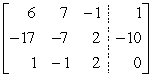 <strong>Form the augmented matrix, then name the diagonal entries of the coefficient matrix. </strong> A) Diagonal entries 6, -7, 2 B) Diagonal entries 6, -7, -2 C) Diagonal entries 6, -7, -2 D) Diagonal entries 6, -7, 2