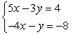 Write the determinants D, D<sub>x</sub>, and D<sub>y</sub> for the system. Do not solve.