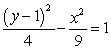 Sketch a complete graph of the equation, including asymptotes. Be sure to identify the center and vertices.
