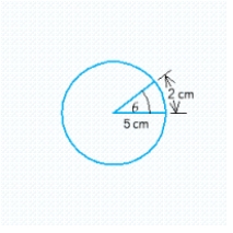 Use the definition \theta = \frac { s } { r } to determine the radian measure of the angle in the figure below.