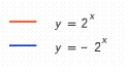 Graph the pair of functions on the same set of axes. y = 2<sup> </sup><sup>x</sup><sup> </sup>; y = - 2<sup> </sup><sup>x</sup><sup> </sup>