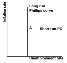 If the economy is at point A in the Phillips curve graph shown and the government runs expansionary monetary policy, what prediction would you make for inflation?