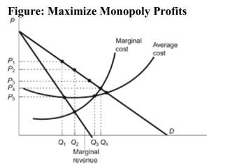<strong> Reference: Ref 13-4 (Figure: Maximize Monopoly Profits) Refer to the figure. The monopolist will maximize its profit by producing at output equal to:</strong> A) Q1. B) Q2. C) Q3. D) Q4.