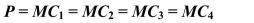 In a competitive market with four firms (indicated as Firm 1, Firm 2, Firm 3, and Firm 4), which of the following is the condition that enables all sellers to maximize profit? A. P = ATC for all firms B. Profit = Total Revenue - Total Cost for all firms C. D. MC is minimized in all firms.
