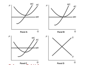 <strong>Figure: Profits and Competitive Firms Reference: Ref 11-8 (Figure: Profits and Competitive Firms) Refer to the four panels in the figure. Which of the panels shows a competitive firm making positive economic profits?</strong> A) Panel A B) Panel B C) Panel C D) Panel D