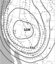 <strong>Consider the following weather map showing the southwestern part of the United States. This map seems to indicate that this geographical region:</strong> A)is experiencing barometric pressures greater than 760 mm Hg. B)that air masses are descending and warming. C)cloud formation is likely. D)is experiencing lower than normal temperatures. E)All of the above are likely to occur in this region in the time frame of this map.