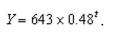 <strong>The formula for an exponential function is Then the decay factor is:</strong> A) 643 B) C) D) 0.48