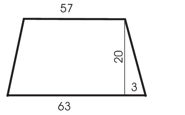 <strong>The figure below shows a simplified pattern for a wrap skirt that is 20 inches long and has a top hem of 57 inches. The bottom hem has a length of 63 inches. Suppose you decide to alter the pattern to Make a wrap skirt with the same top hem length but a length of 24 inches. How long should be the bottom Hem? </strong> A) 64.65 inches B) 63.6 inches C) 63.19 inches D) 64.2 inches