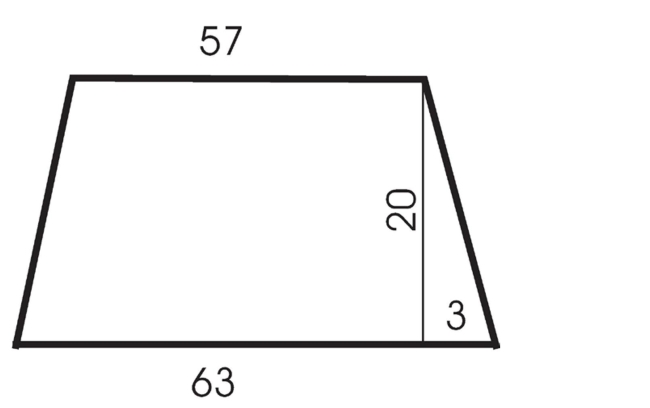 <strong>The figure below shows a simplified pattern for a wrap skirt that is 20 inches long and has a top hem of 57 inches. The bottom hem has a length of 63 inches. Suppose you decide to alter the pattern to Make a wrap skirt with the same top hem length but a length of 23 inches. How long should be the bottom Hem? </strong> A) 64.48 inches B) 63.45 inches C) 63.14 inches D) 63.9 inches