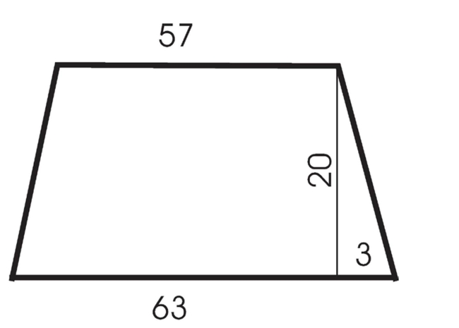 <strong>The figure below shows a simplified pattern for a wrap skirt that is 20 inches long and has a top hem of 57 inches. The bottom hem has a length of 63 inches. Suppose you decide to alter the pattern to Make a wrap skirt with the same top hem length but a length of 25 inches. How long should be the bottom Hem? </strong> A) 65.36 inches B) 63.75 inches C) 63.04 inches D) 64.5 inches