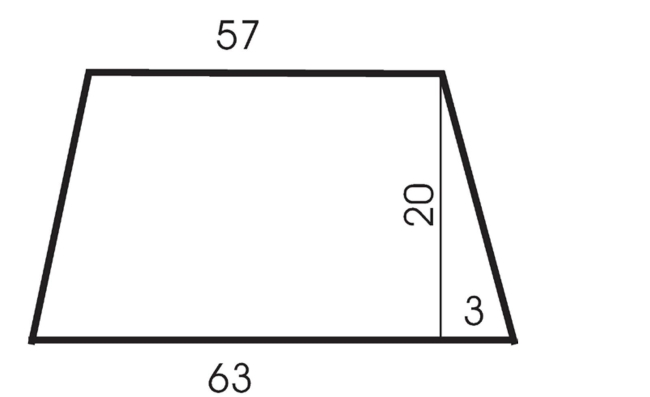 <strong>The figure below shows a simplified pattern for a wrap skirt that is 20 inches long and has a top hem of 57 inches. The bottom hem has a length of 63 inches. Suppose you decide to alter the pattern to Make a wrap skirt with the same top hem length but a length of 25 inches. How long should be the bottom Hem? </strong> A) 64.94 inches B) 63.75 inches C) 63.43 inches D) 64.5 inches