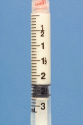 Identify the dosage measured on the syringe.