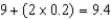 9.4 mL The calibrations divide each mL into five increments, so each shorter calibration measures two-tenths. mL