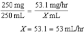 885-1062 mcg/min; 53-64 mL/hr 15 mcg/kg/min × 59 kg = 885 mcg/min 18 mcg/kg/min × 59 kg = 1062 mcg/min The dosage range is 885-1062 mcg/min. 885 mcg/min × 60 min/hr = 153,100 mcg/hr 53,100 mcg/hr ÷ 1000 mcg/mg = 53.1 mg/hr 1062 mcg/min × 60 min/hr = 63,720 mcg/hr 63,720 mcg/hr ÷ 1000 mcg/mg = 63.72 = 63.7 mg/hr         The flow rate range is 53-64 mL/hr.