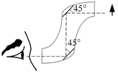 <strong>In the figure, Joel is using a device known as a periscope to observe an object, represented by an upright arrow. The periscope contains two plane mirrors tilted at an angle of 45° relative to Joel's line of sight. Which one of the following pairs of characteristics of the final image that Joel looks at is correct relative to those of the object? </strong> A)inverted, real B)upright, enlarged C)inverted, smaller D)inverted, same size E)upright, virtual