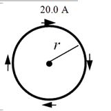 <strong>A wire is bent into the shape of a circle of radius r = 0.10 m and carries a 20.0-A current in the direction shown.    -Determine the magnetic moment of the loop.</strong> A)0.20 A . m<sup>2</sup> B)0.40 A . m<sup>2</sup> C)0.63 A . m<sup>2</sup> D)0.84 A . m<sup>2</sup> E)1.3 A. m<sup>2</sup> <div style=padding-top: 35px> 