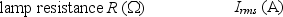 A lamp uses an average power of 55 W when it is connected to an rms voltage of 120 V. Which entry in the following table is correct for this circuit?