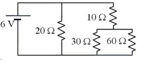Four resistors and a 6-V battery are arranged as shown in the circuit diagram. -The smallest current passes through which resistor(s)?