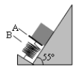 <strong>A spring with a spring constant k = 1600 N/m is at rest on the bottom of an inclined plane. A 7.0-kg block slides down the plane and makes contact with the spring at point A as shown. After contact, the spring is compressed to point B, 0.20 m from point A, where the speed of the block is zero m/s. What was the speed of the block just before contact with the spring? </strong> A)3.2 m/s B)12 m/s C)2.4 m/s D)9.1 m/s E)4.2 m/s