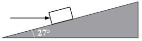 <strong>A 250-N force is directed horizontally as shown to push a 29-kg box up an inclined plane at a constant speed. Determine the magnitude of the normal force, F<sub>N</sub>, and the coefficient of kinetic friction, µ<sub>k</sub>. F<sub>N</sub> µ<sub>k</sub></strong> A)330 N 0.31 B)310 N 0.33 C)250 N 0.27 D)290 N 0.30 E)370 N 0.26