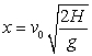 <strong>A puck slides across a smooth, level tabletop at height H at a constant speed v<sub>o</sub>. It slides off the edge of the table and hits the floor a distance x away as shown in the figure. What is the relationship between the distances x and H?</strong> A) B) C) D) E)