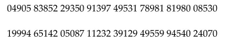 There are 1,237 trees on the hill. Explain how to use a random digit table to select a simple random sample of 20 trees. Then use the random digit table below to select the first five trees for your sample.