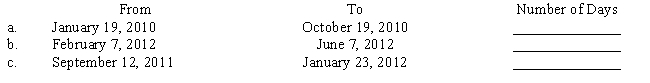 Compute the number of days upon which interest would be computed in the following situations. Check for leap years. 