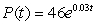 The population of a certain Virginia county is currently 46,000 and is growing at 3% annually. The population t years from now can be modeled using the formula   where P(t) is the population of the county in thousands. In how many years will the population reach 80,000?<div style=padding-top: 35px> 