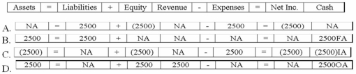 <strong>Which of the following answers correctly shows the effect of the issuance of the note on Patterson's financial statements? </strong> A)Option A B)Option B C)Option C D)Option D