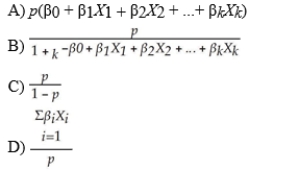 When using logistic regression, where p being the probability that the dependent variable Y = 1, X1, X2 ..., Xk are the independent variables, and β0, β1, β2 ..., βk are unknown regression coefficients, is called the odds of belonging to category 1(Y = 1).