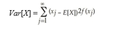 The variance, Var[X], of a discrete random variable X as a weighted average of the squared deviations from the expected value:    