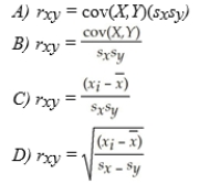 Which of the following is the equation used for computing the sample correlation coefficient?