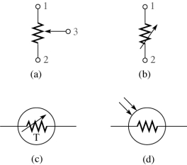 <strong>  What does the schematic symbol (b)represent in Figure 2 -3?</strong> A)photoconductive cell B)potentiometer C)thermistor D)rheostat <div style=padding-top: 35px> 