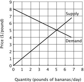 Refer to the figure below. What is the equilibrium quantity of bananas in this market?