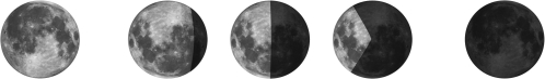 Label the phases of the Moon shown in the following diagram.Assume that the phases occur chronologically from left to right in the figure.