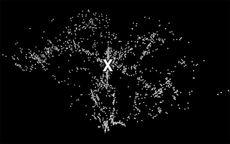 Each point in the image below represents a galaxy on the sky,with the Earth at the bottom point of the pie piece and distance away from that point representing distance from Earth.What is the prominent set of galaxies in a straight line away from the observer most likely to be?