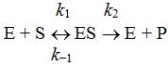 <strong>Which of the following is correct regarding the Michaelis-Menten constant,Km,for this kinetic mechanism? </strong> A)Km is numerically equal to the substrate concentration required to achieve one half the maximum velocity. B)Its defined as Km = k1/(k-1 + k2). C)Km is approximately equal to the dissociation constant for the enzyme-substrate complex to E + P. D)The numeric value of Km has the units of mole-1.
